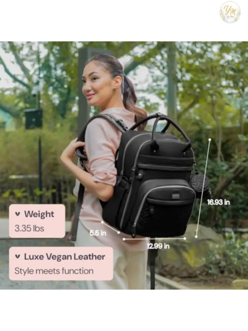 Vegan Leather Diaper Backpack with Changing Pad & Stroller Straps